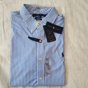 Ralph Lauren Blue and White Dress Shirt Classic Striped. 261/2" Chest.30"Long